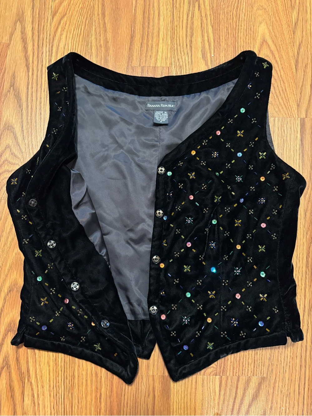 Vintage Banana Republic Black Velvet Beaded Sleeveless Vest - Picture 4 of 10
